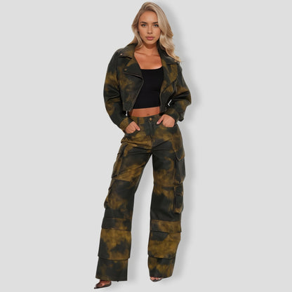 lair Faux Leather Cargo Pant Set - Black Green