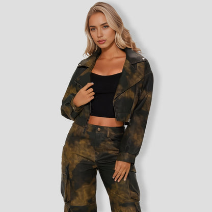 lair Faux Leather Cargo Pant Set - Black Green