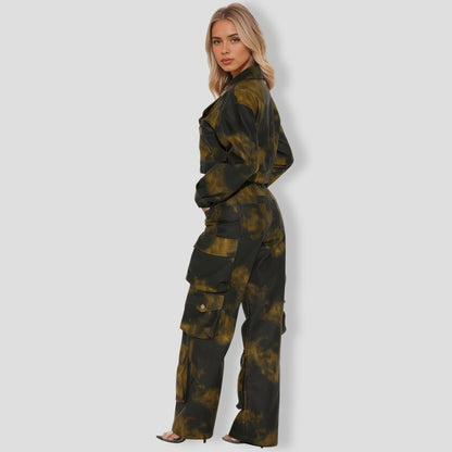 lair Faux Leather Cargo Pant Set - Black Green