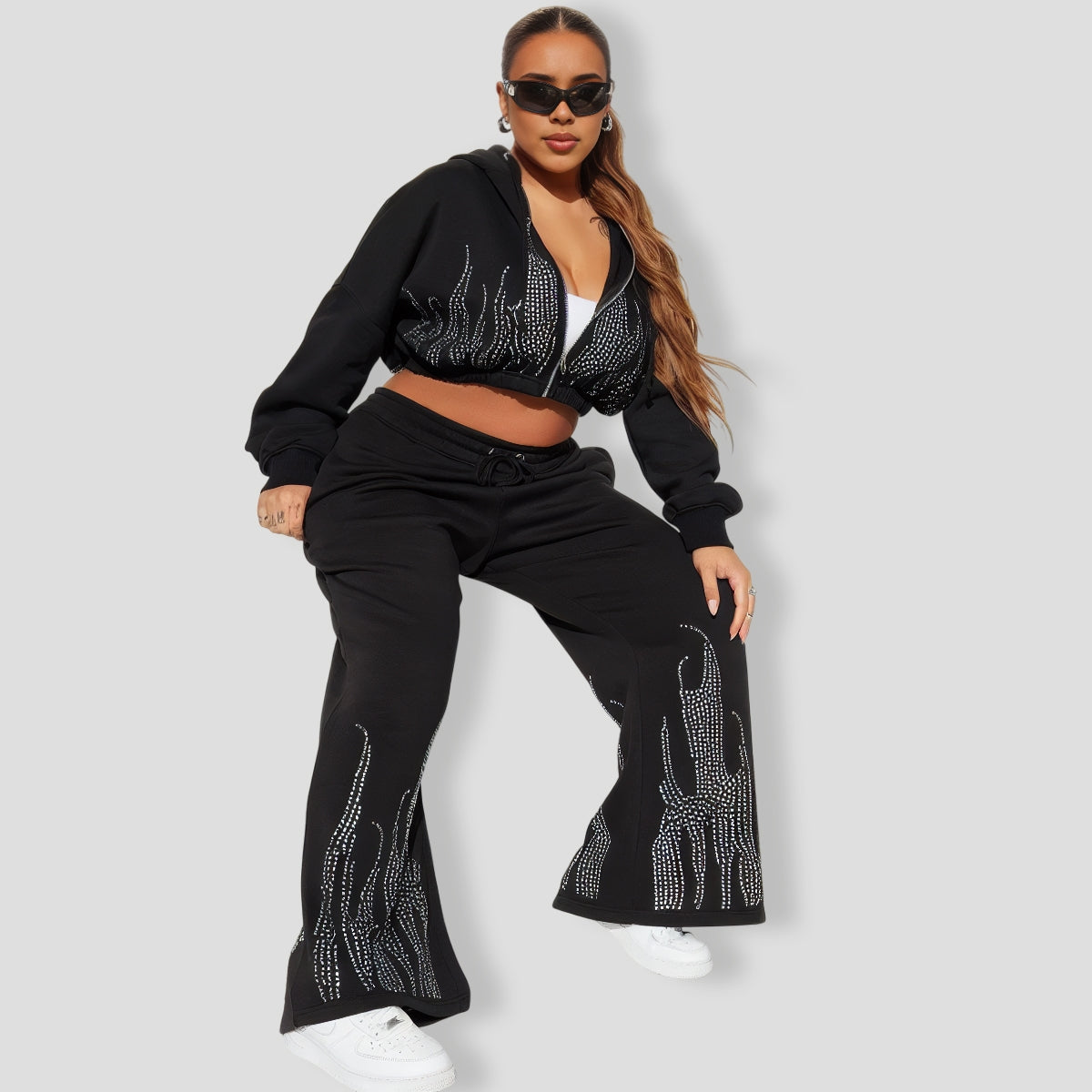 lay Fire Slay Fleece Pant Set - Black