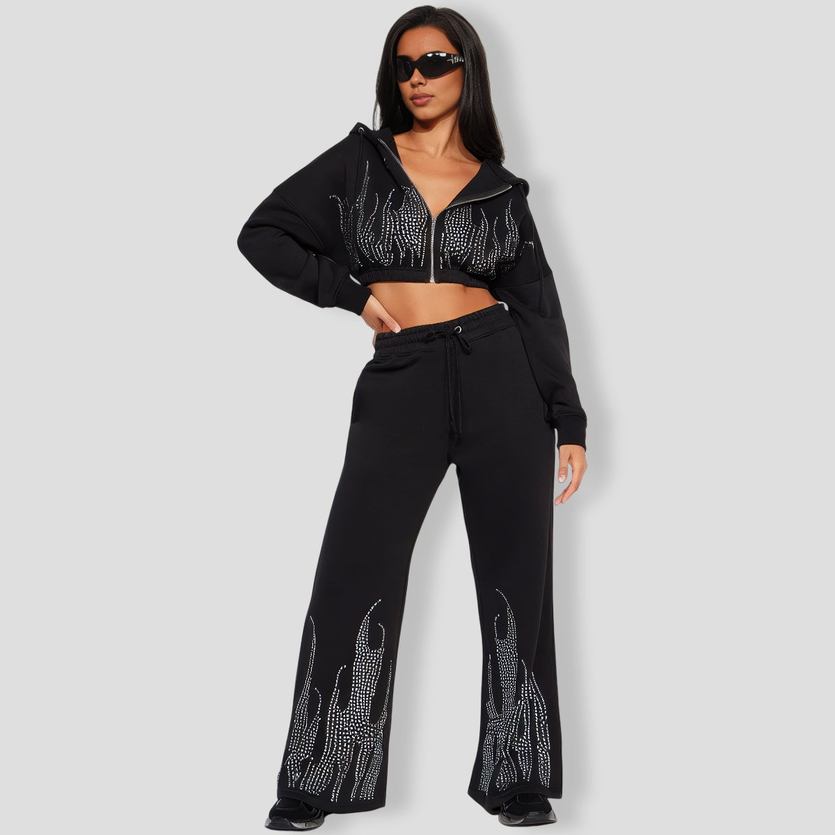 lay Fire Slay Fleece Pant Set - Black