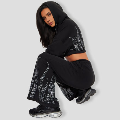 lay Fire Slay Fleece Pant Set - Black