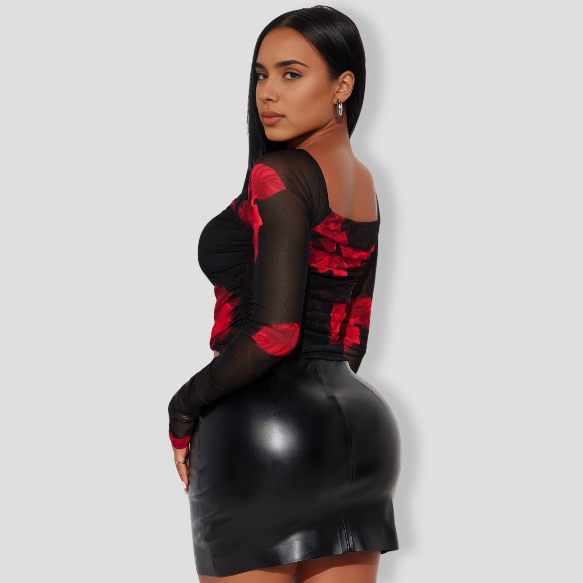 Black floral Mesh Top