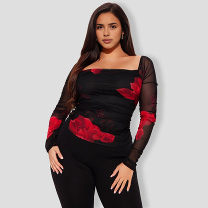 Black floral Mesh Top