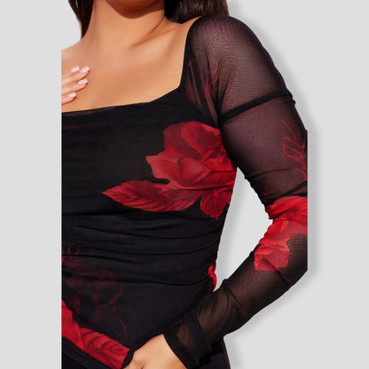 Black floral Mesh Top