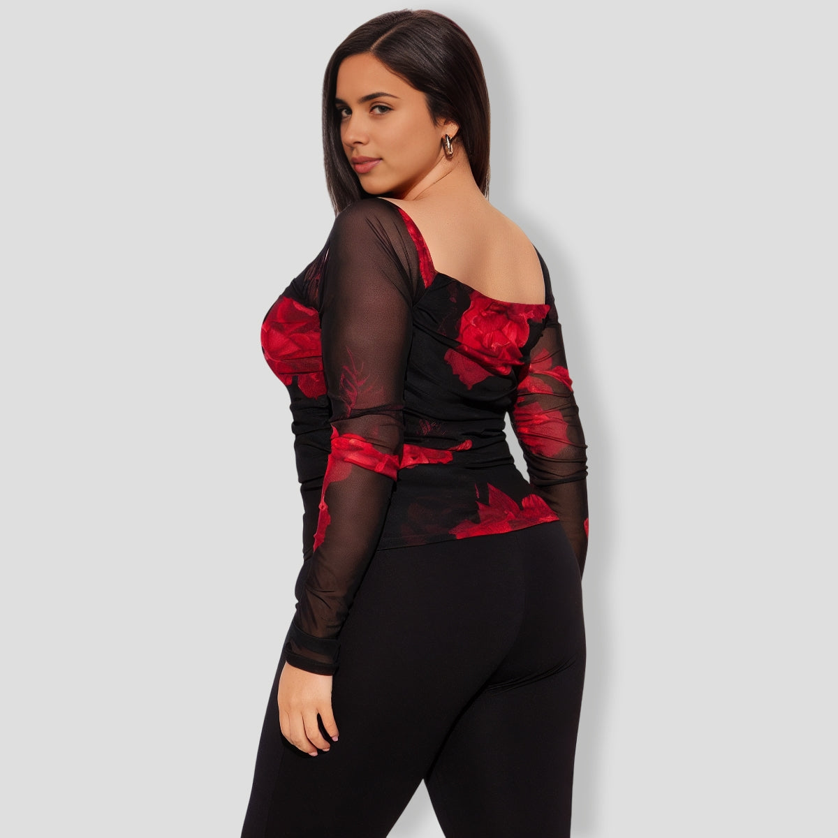 Black floral Mesh Top