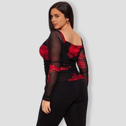 Black floral Mesh Top