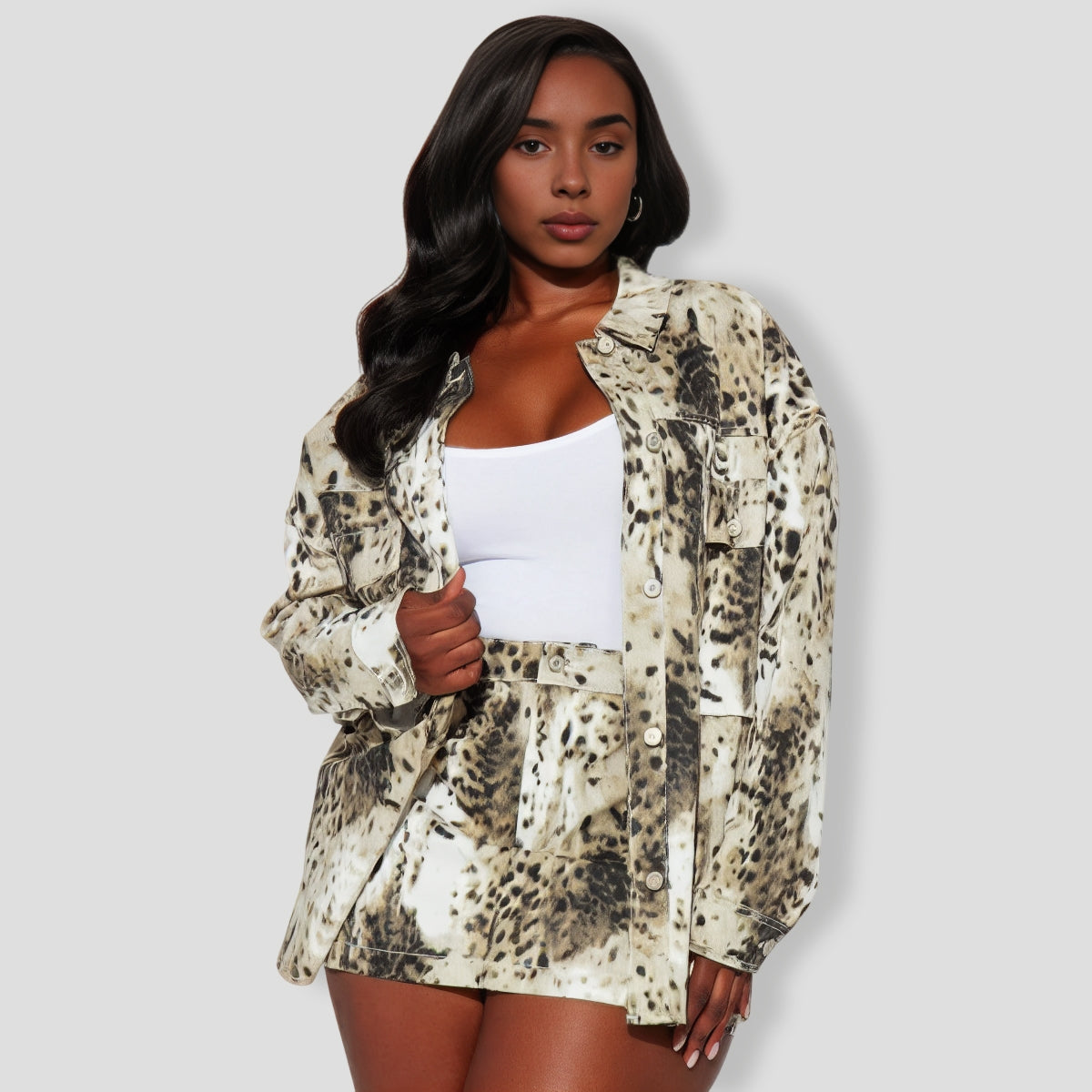 Leopard Love Skirt Set - Olive combo