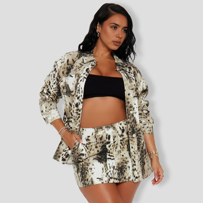 Leopard Love Skirt Set - Olive combo