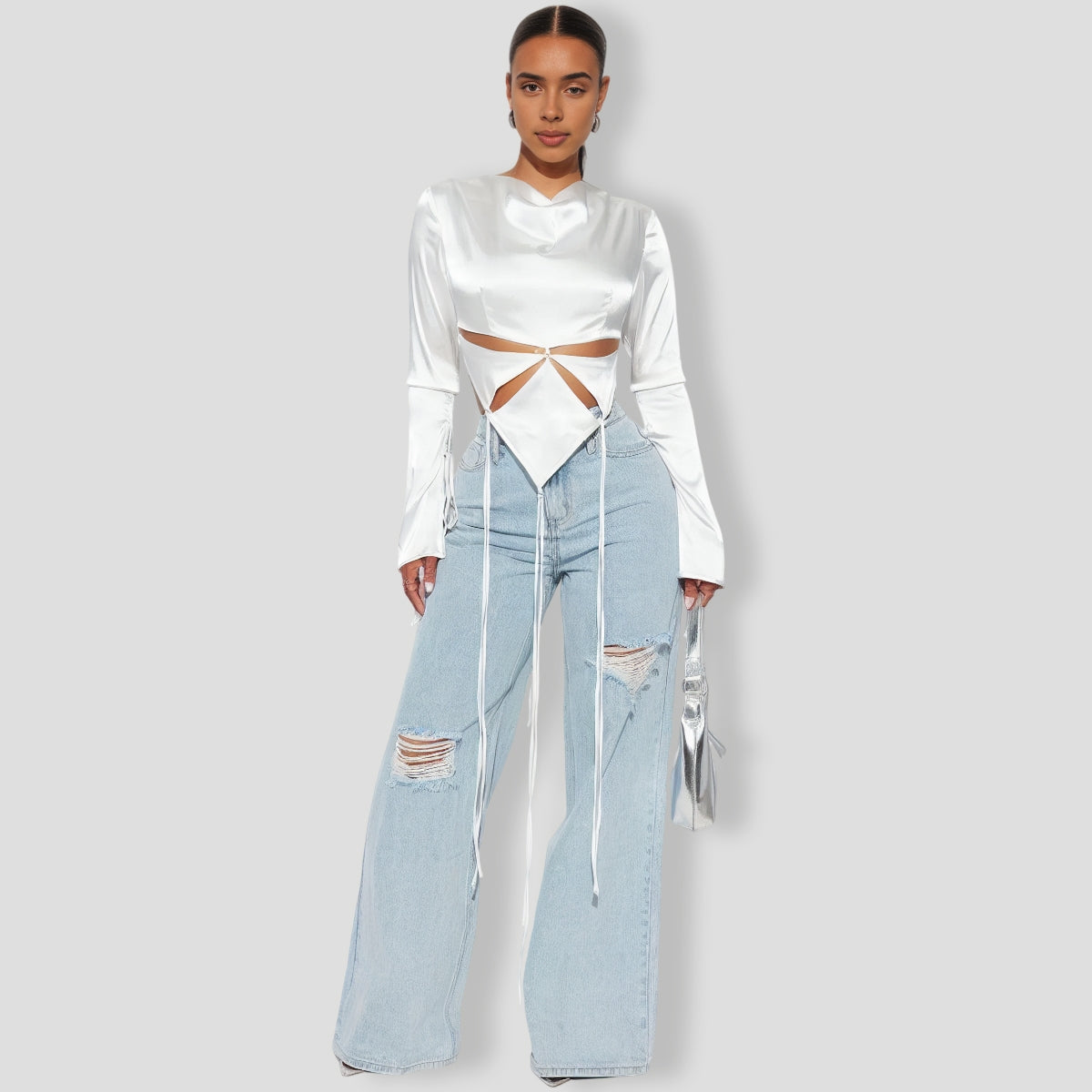 Satin Boat Neck Blouse Top