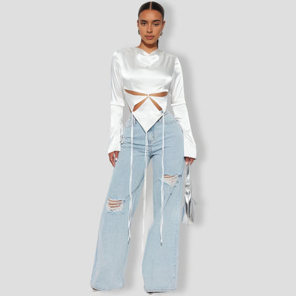 Satin Boat Neck Blouse Top