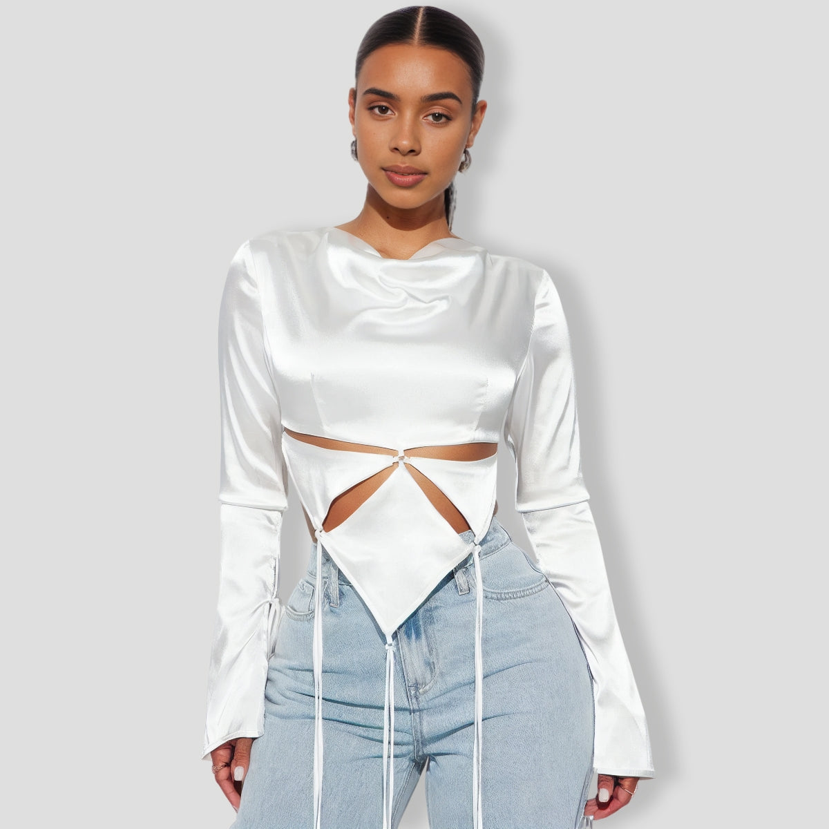 Satin Boat Neck Blouse Top