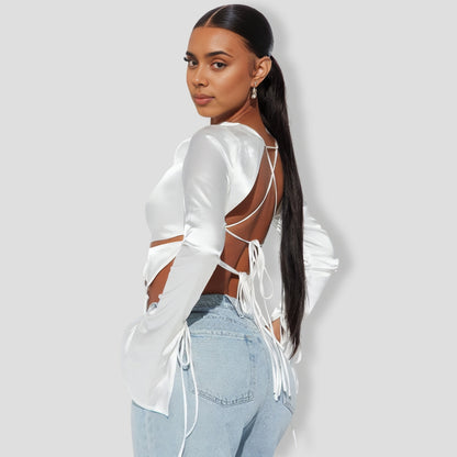 Satin Boat Neck Blouse Top