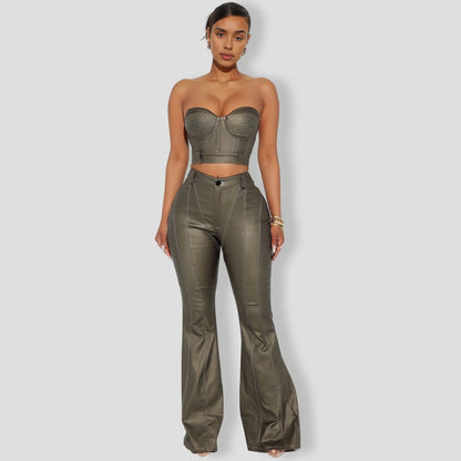 Lola Faux Leather Pant Set - Bronze