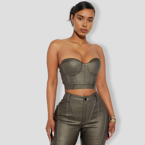 Lola Faux Leather Pant Set - Bronze