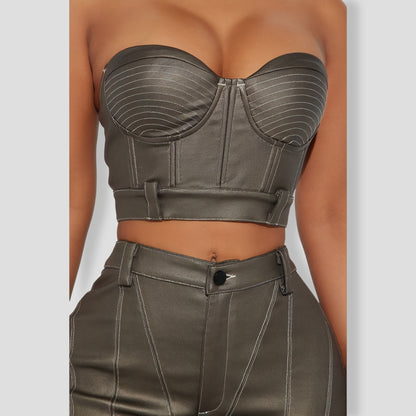 Lola Faux Leather Pant Set - Bronze