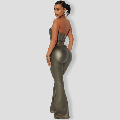 Lola Faux Leather Pant Set - Bronze