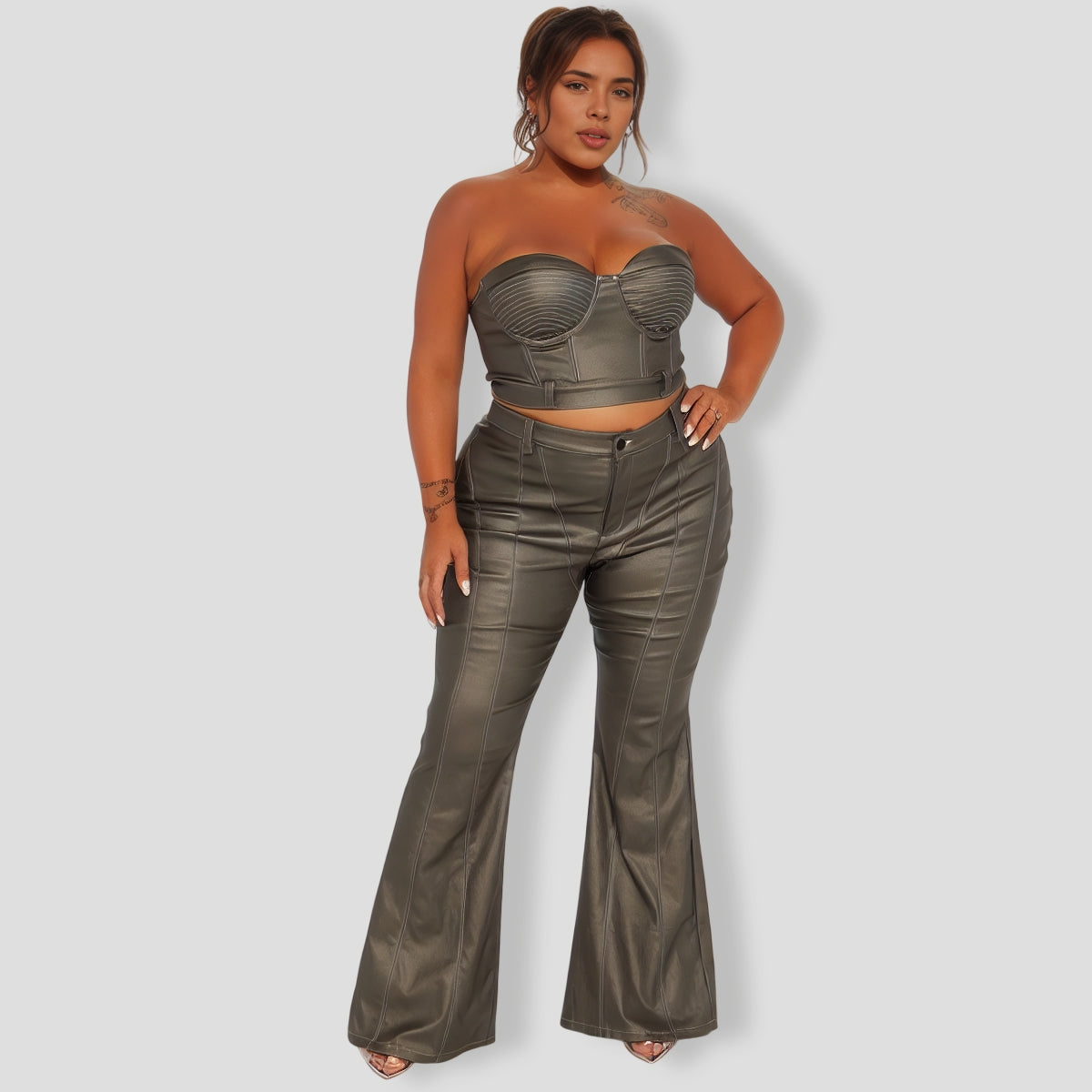 Lola Faux Leather Pant Set - Bronze