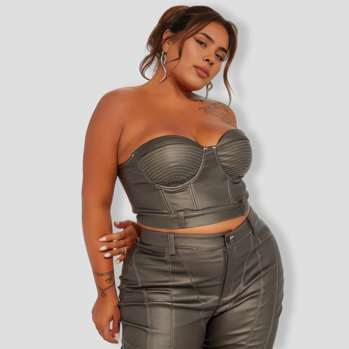 Lola Faux Leather Pant Set - Bronze