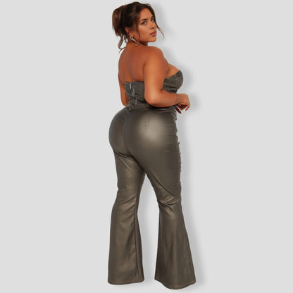 Lola Faux Leather Pant Set - Bronze