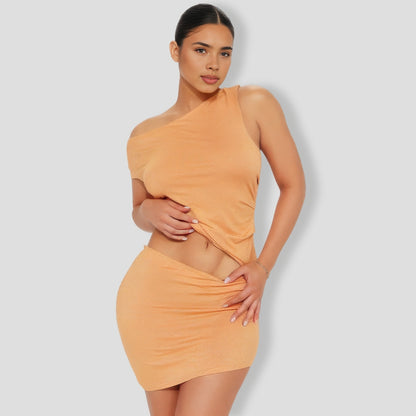 Look Both Ways Metallic Skirt Set - Orange