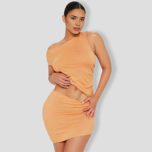 Look Both Ways Metallic Skirt Set - Orange