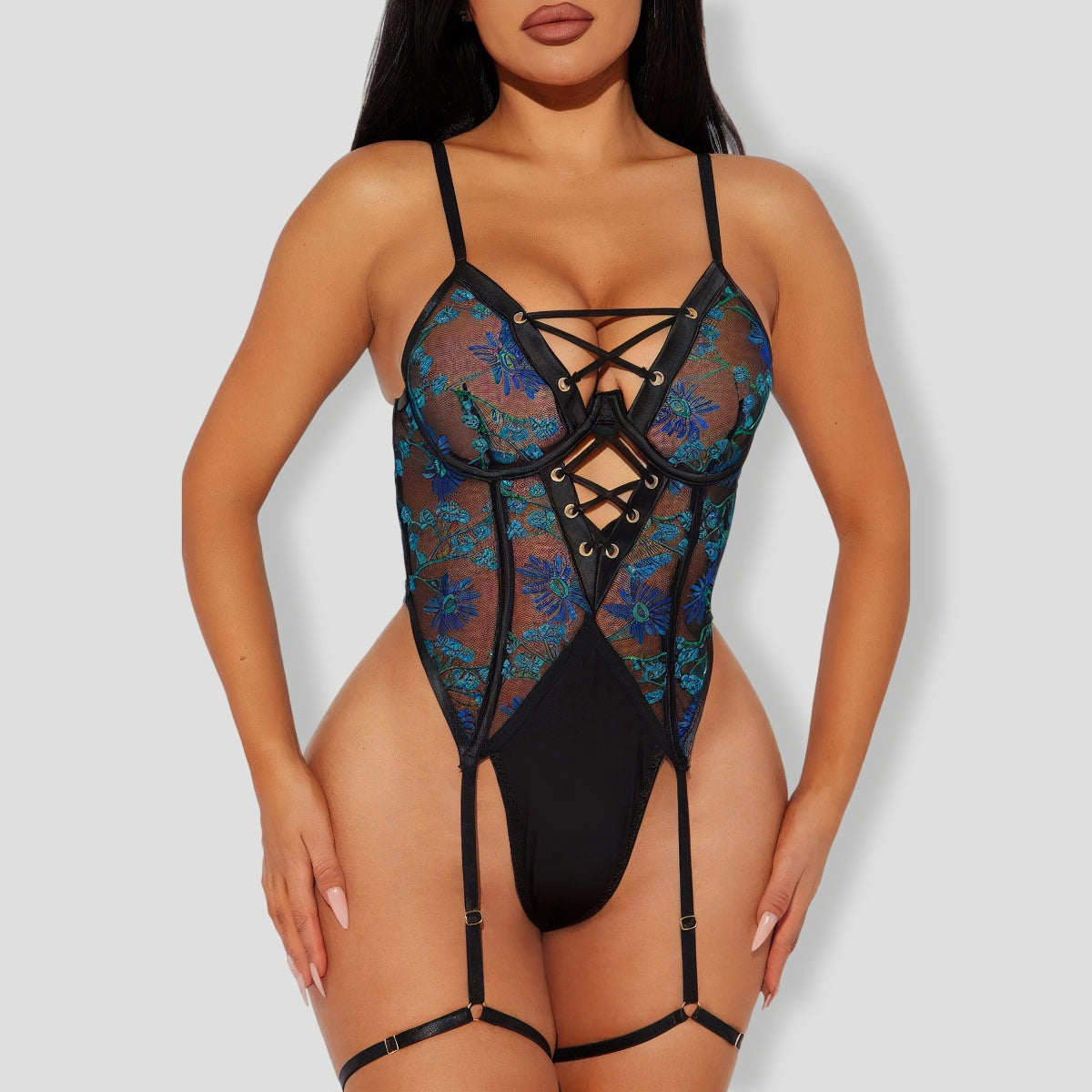 Blooming Love Embroidered Garter Teddy