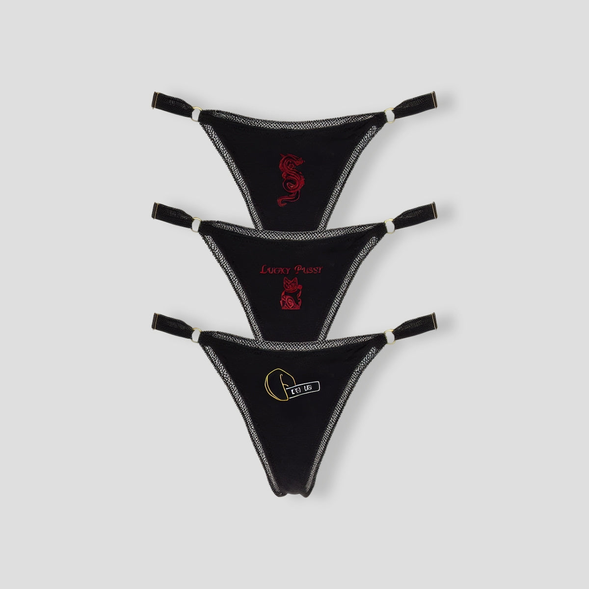 Black Lucky Dragon 3 Pack G-String Panties