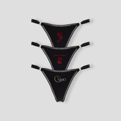 Black Lucky Dragon 3 Pack G-String Panties
