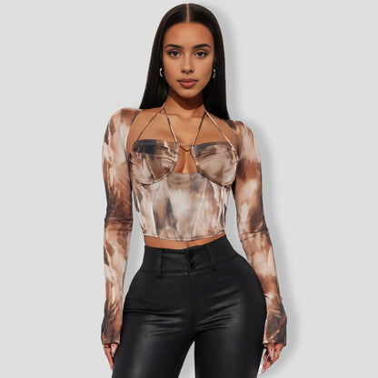 Mesh Corset Top Browncombo