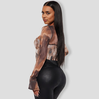 Mesh Corset Top Browncombo