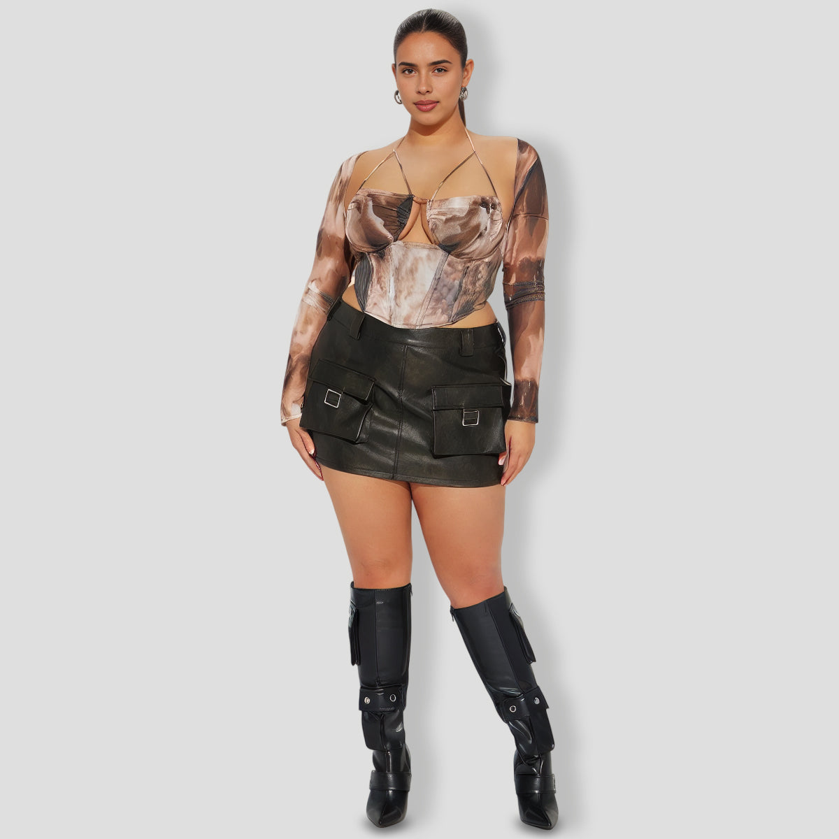 Mesh Corset Top Browncombo