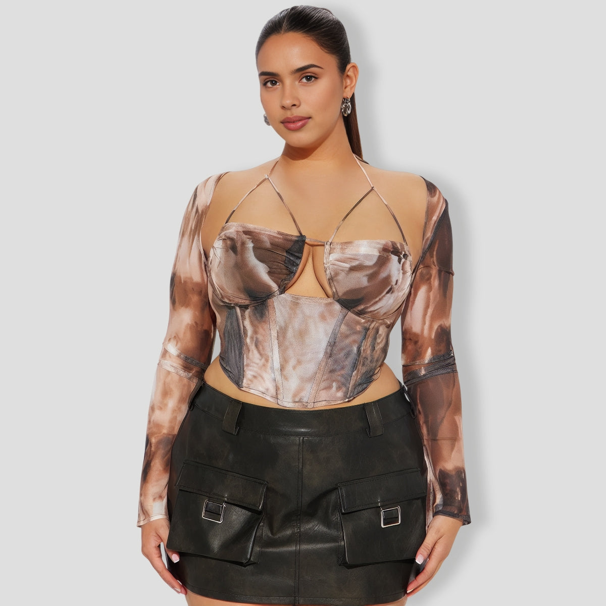 Mesh Corset Top Browncombo