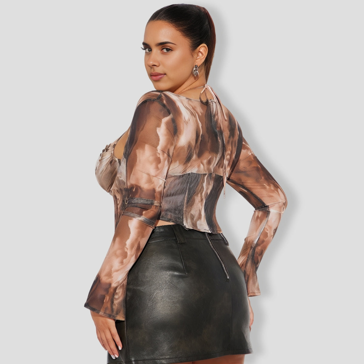 Mesh Corset Top Browncombo