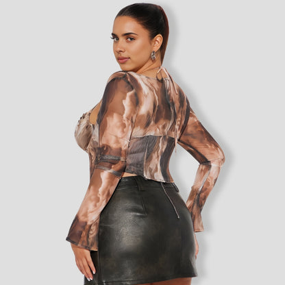 Mesh Corset Top Browncombo