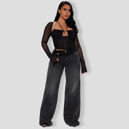 Black Mesh Corset Top