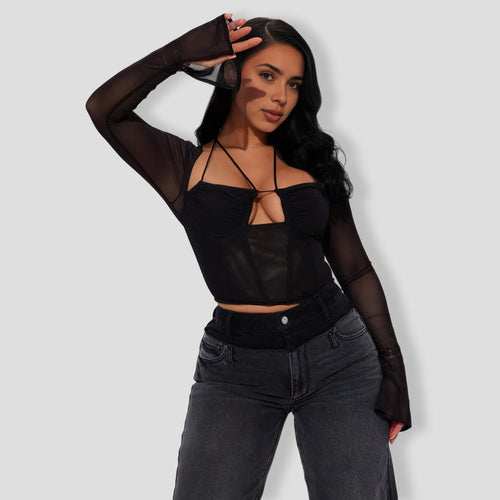 Black Mesh Corset Top