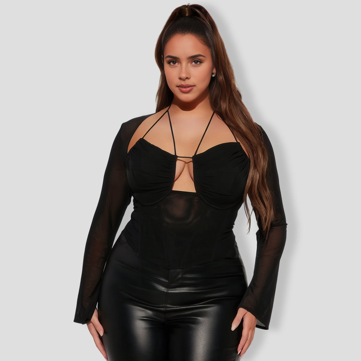 Black Mesh Corset Top