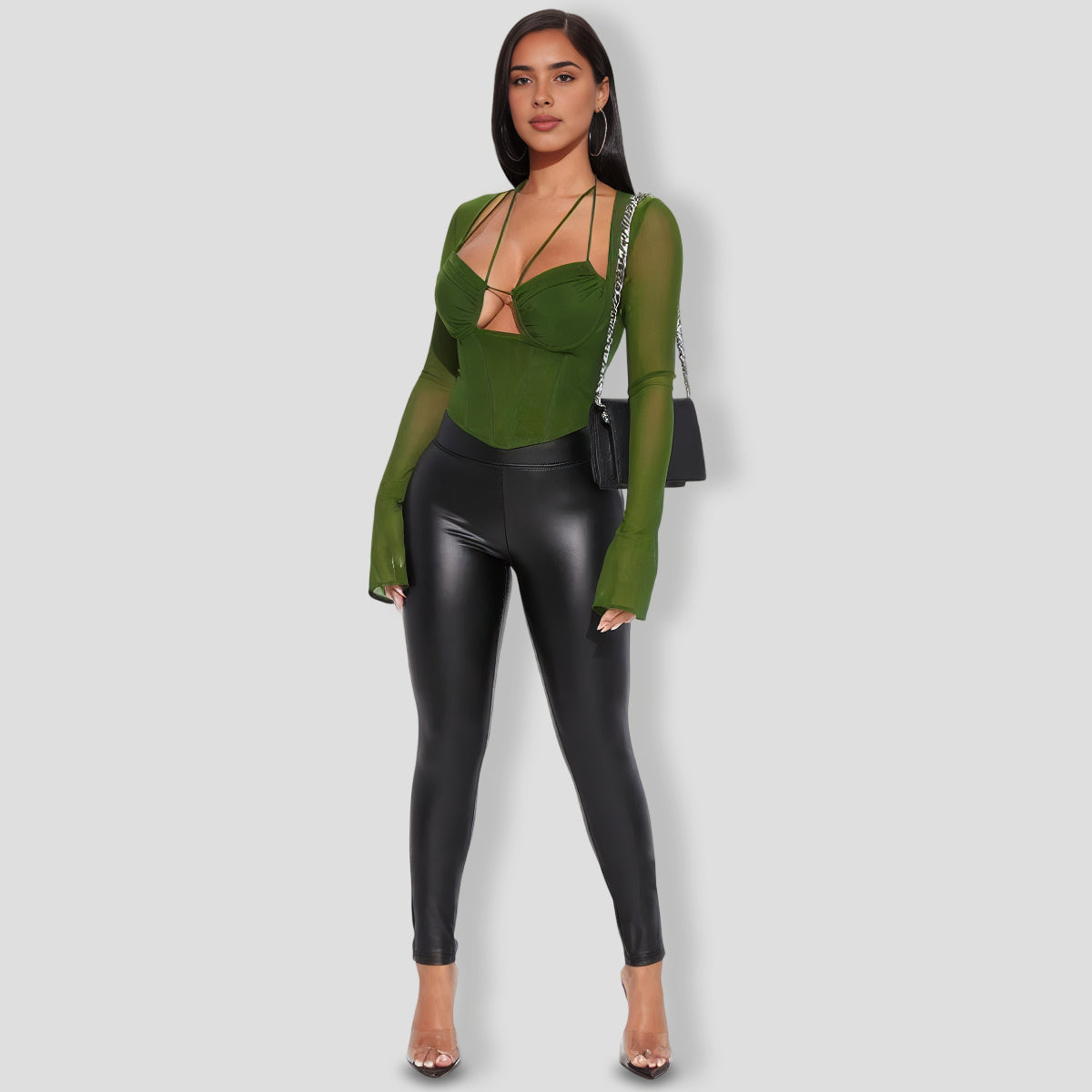 Olive Mesh Corset Top