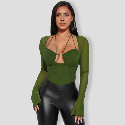Olive Mesh Corset Top