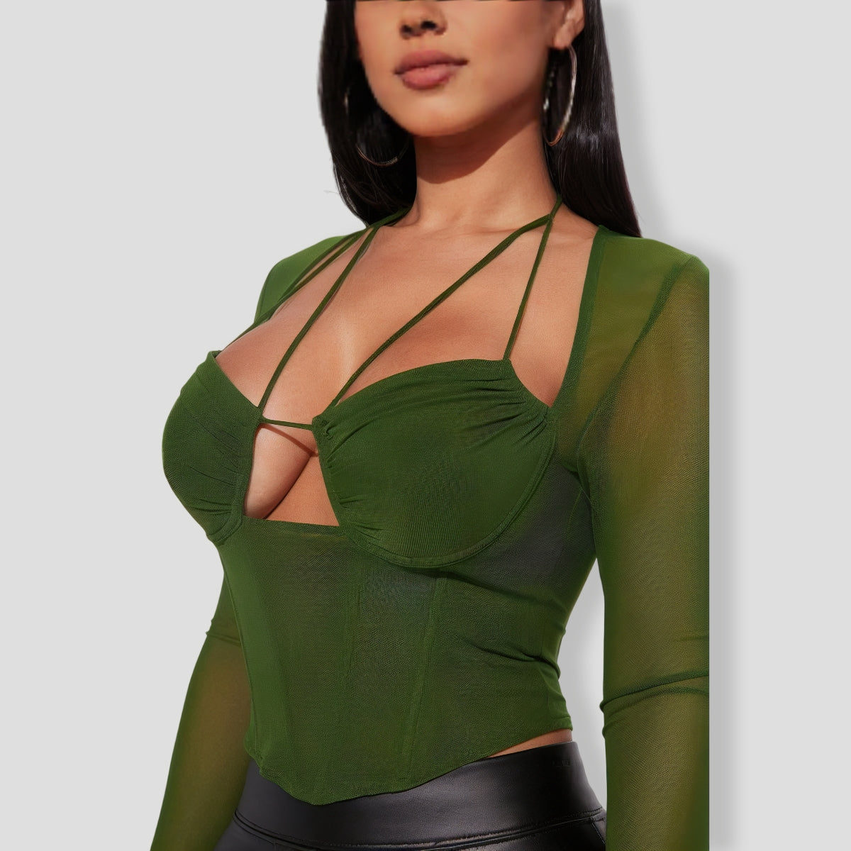 Olive Mesh Corset Top