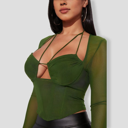 Olive Mesh Corset Top