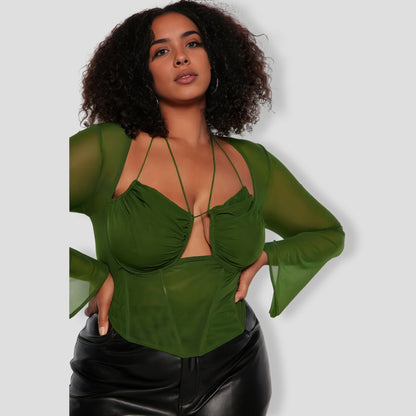 Olive Mesh Corset Top