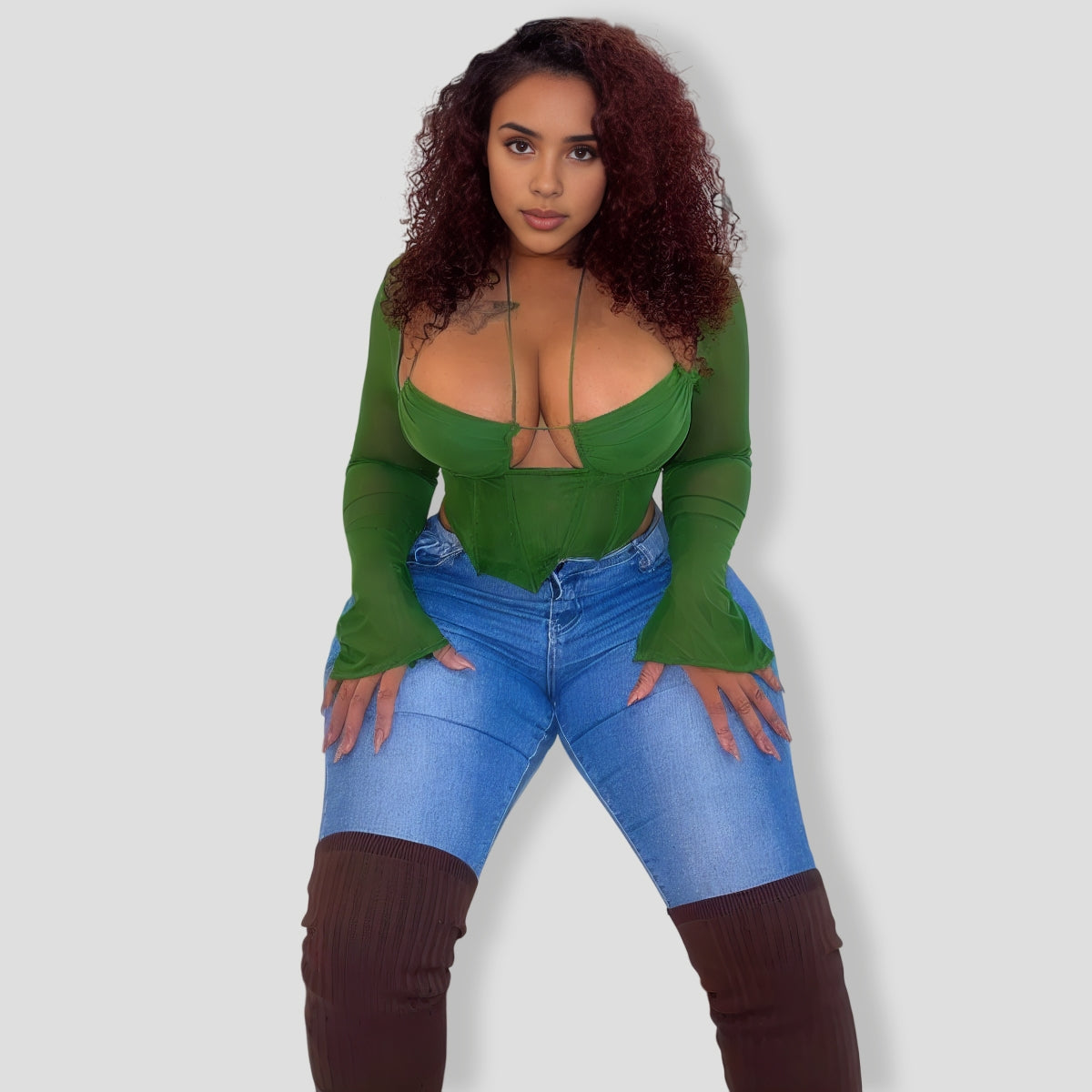 Olive Mesh Corset Top