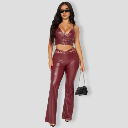 Minerva Faux Leather Pant - Wine