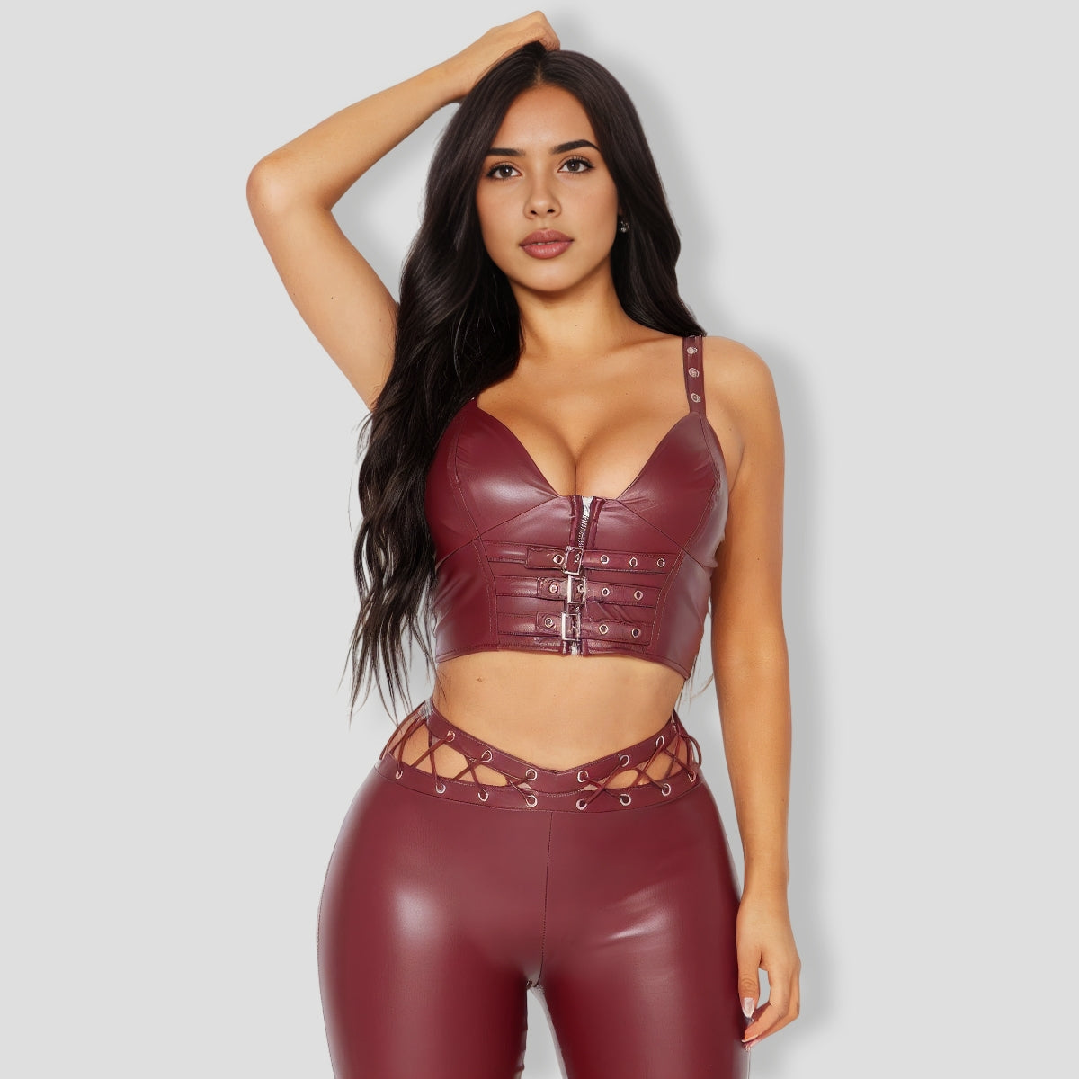 Minerva Faux Leather Pant - Wine