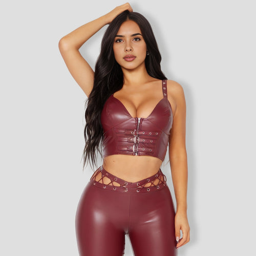Minerva Faux Leather Pant - Wine