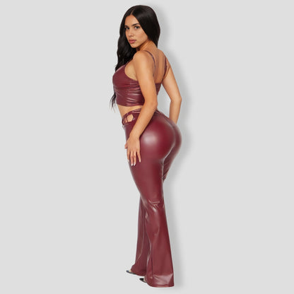 Minerva Faux Leather Pant - Wine