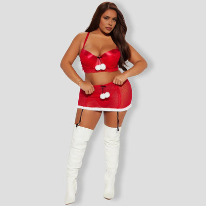 Mrs Naughty Claus Red 3 Piece Garter Set