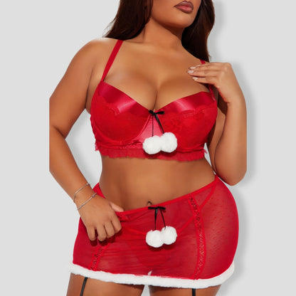 Mrs Naughty Claus Red 3 Piece Garter Set